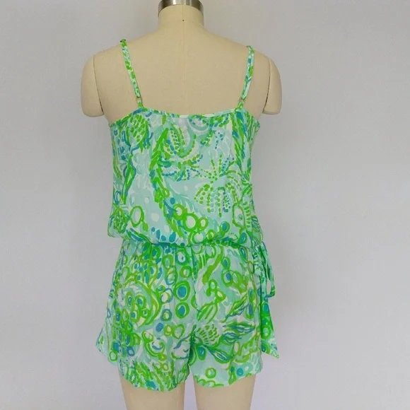 Lilly Pulitzer Deanna Romper XS Any Fins Possible Green and Blue - Picture 8 of 9